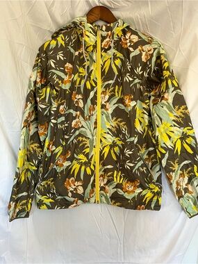 Columbia women’s Floral Travel Packable Hooded Rain Jacket XS Zippered Pockets